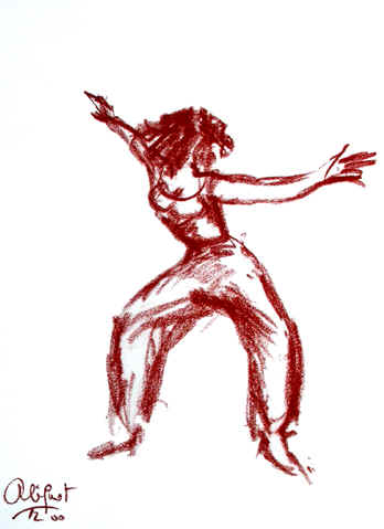 Danse, Dessin N° 21, sanguine, copyright D. Aliquot (ADAGP)