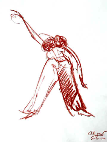 Danse, Dessin N° 27, sanguine, copyright D. Aliquot (ADAGP)