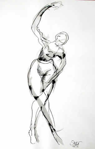 Danse, Dessin N° 48, encre, copyright D. Aliquot (ADAGP)