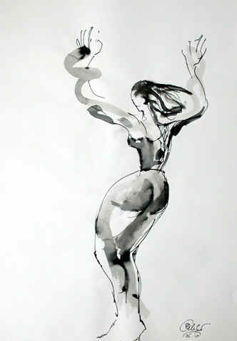 Danse, Dessin N° 49, encre, copyright D. Aliquot (ADAGP)