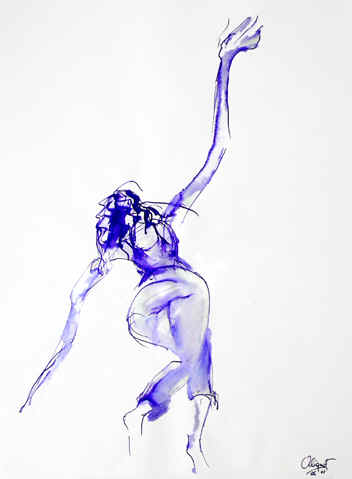 Danse, Dessin N° 52, encre bleue, copyright D. Aliquot (ADAGP)