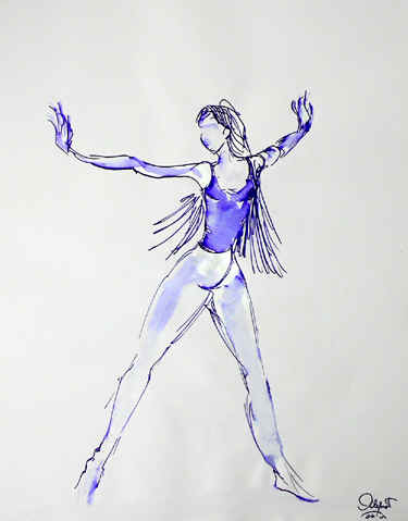 Danse, Dessin N° 54, encres bleue et noire, copyright D. Aliquot (ADAGP)